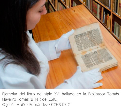Ejemplar del libro del siglo XVI hallado en la Biblioteca Tomás Navarro Tomás 