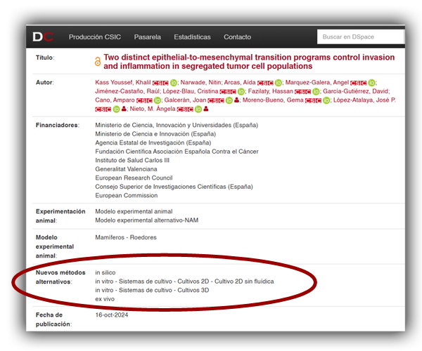 Ejemplo de metadatos sobre experimentación animal