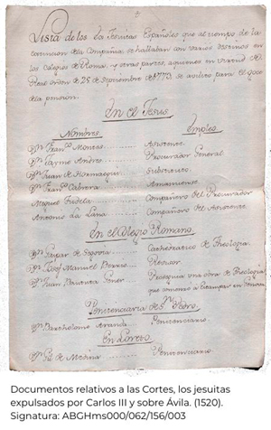 papeles relacionados con la expulsión de los jesuitas ordenada por Carlos III